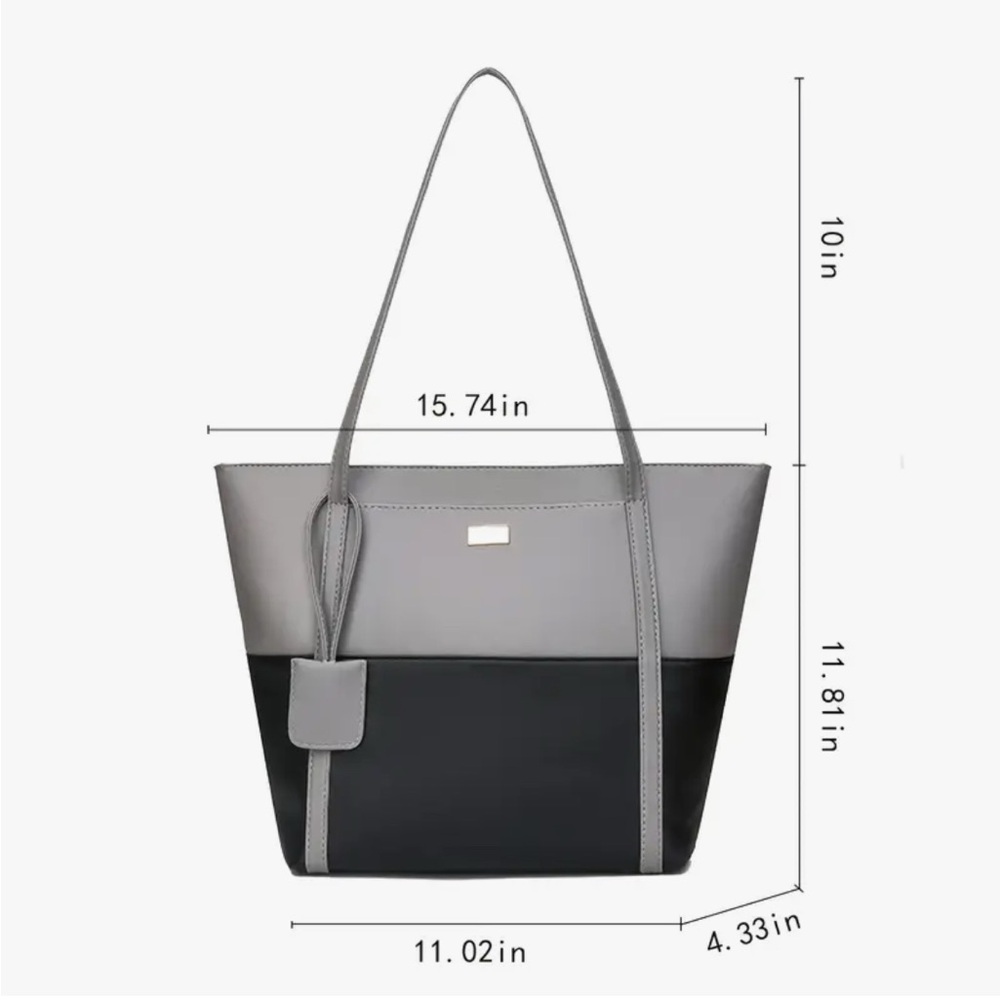 Two-Tone Gray & Black Structured Tote Bag with Pocket NIP - Picture 3 of 14